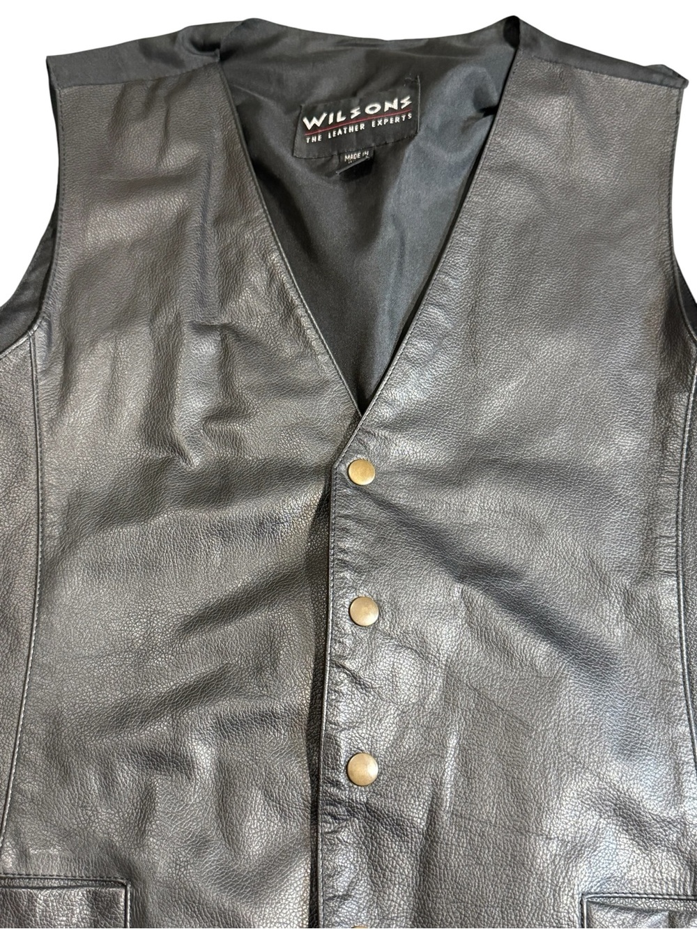 Vintage Wilsons The Leather Experts Black Genuine Leather Vest XL Y2K
